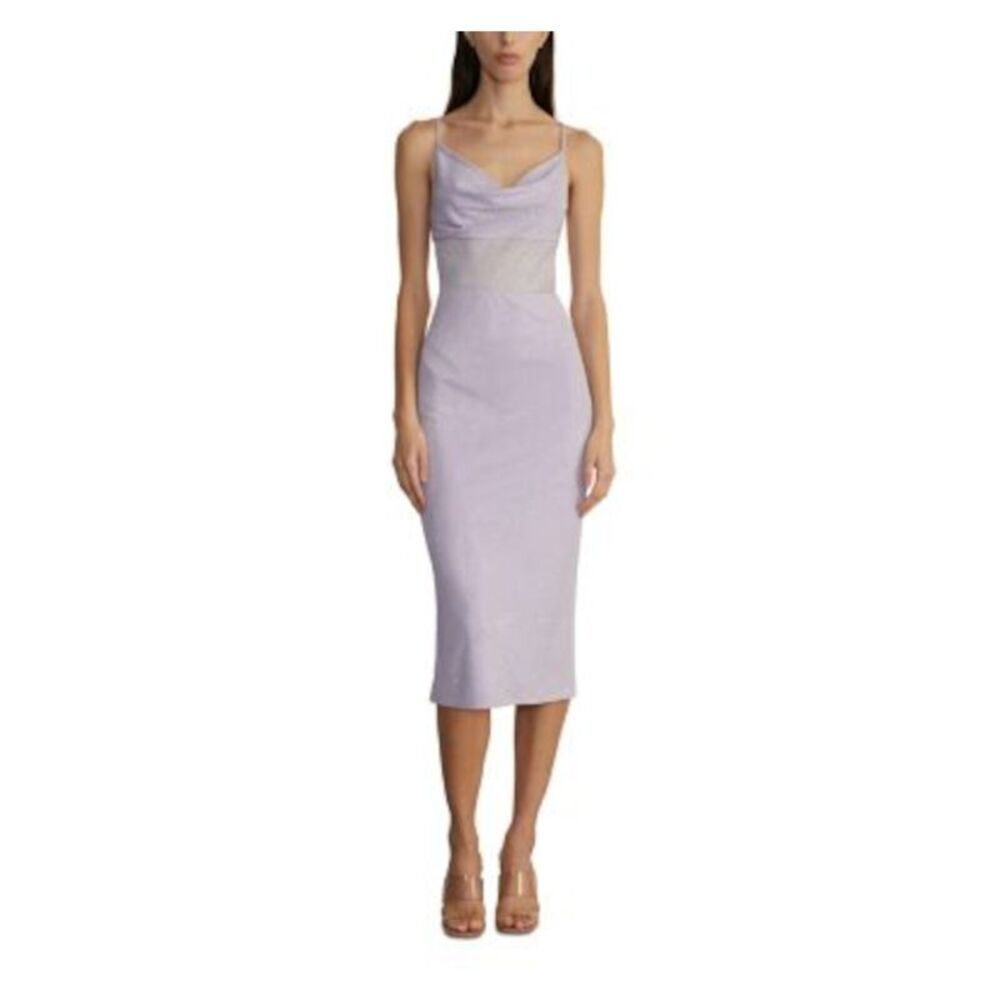 ET OCHS Womens Purple Mesh Waist Back Slit Lined Spaghetti Strap Midi Dress 8